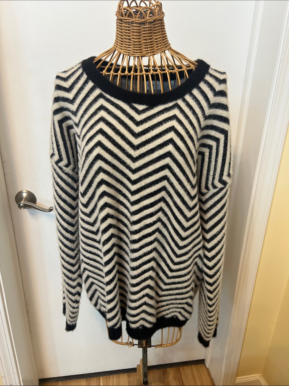 Cyrus Black and Cream Chevron Stripe Sweater